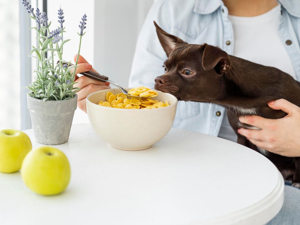 sobaka-nyuhaet-hlopya Почему нельзя кормить животное едой со стола?